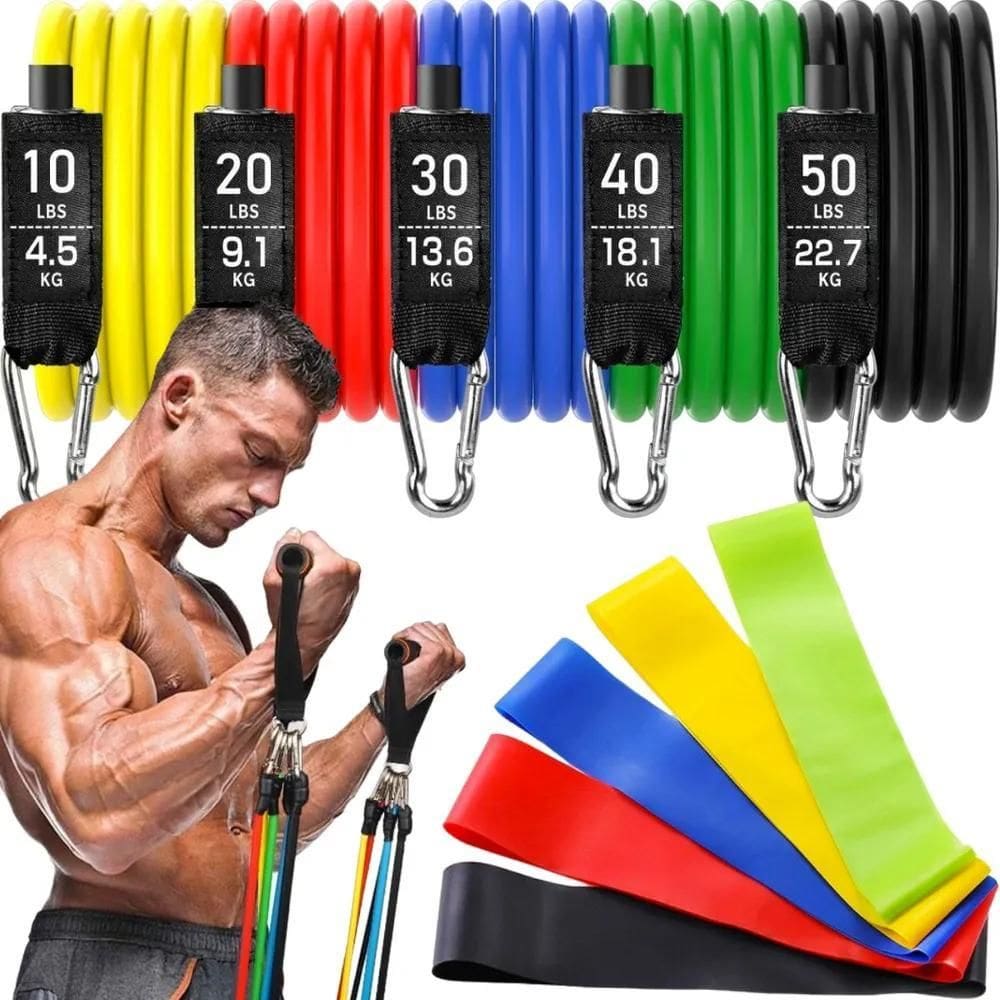 2X Kit 11 Extensor Elástico Treino Em Casa + Kit 5 Mini Band