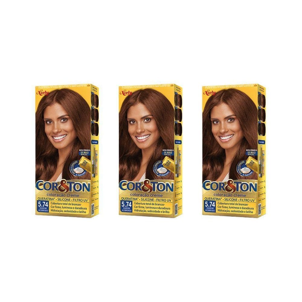 Coloraçao Cor&Ton 5.74 Marrom Acobreado 50G-Kit C/3
