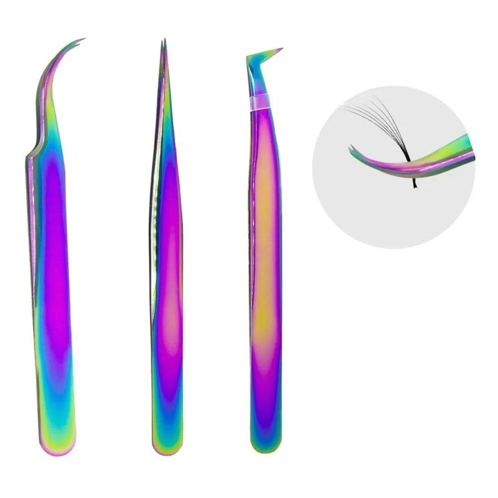 2X Kit 3 Pinças Curva Curvada Reta Extensão De Cílios Fio A