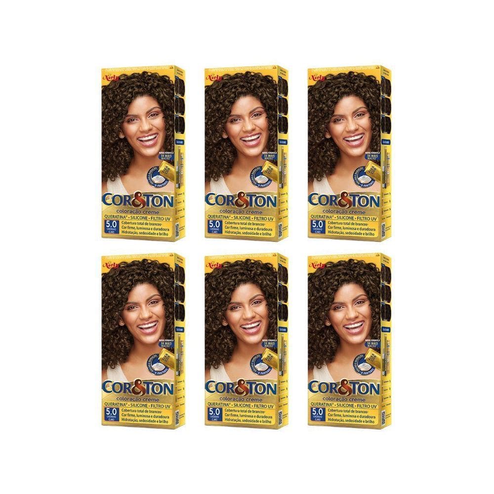 Coloraçao Cor&Ton 5.0 Castanho Claro 50G - Kit C/6Un