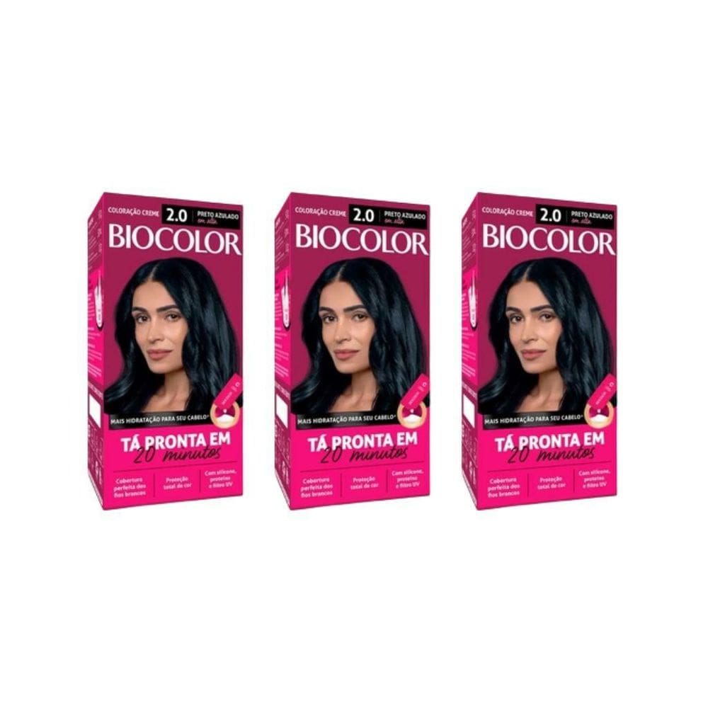 Coloraçao Biocolor Creme 2.0 Preto Azul - Kit Com 3Un