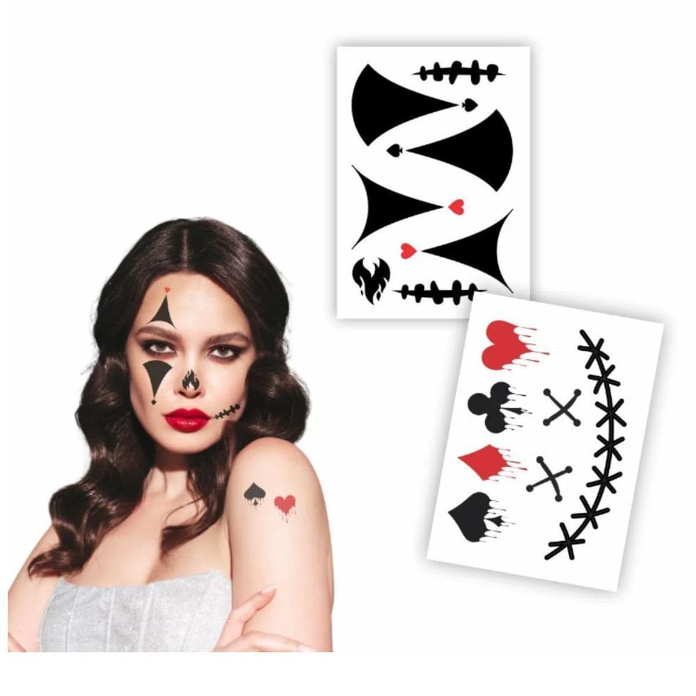 Tatuagem Temporáira 2 Cartelas Halloween Baralho 12X7