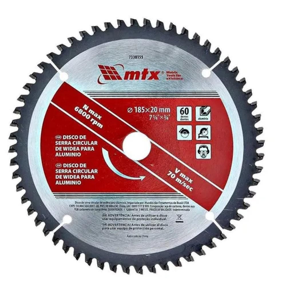 Disco De Serra Alumínio 185 X 20Mm 60 Dentes 7338155 Mtx