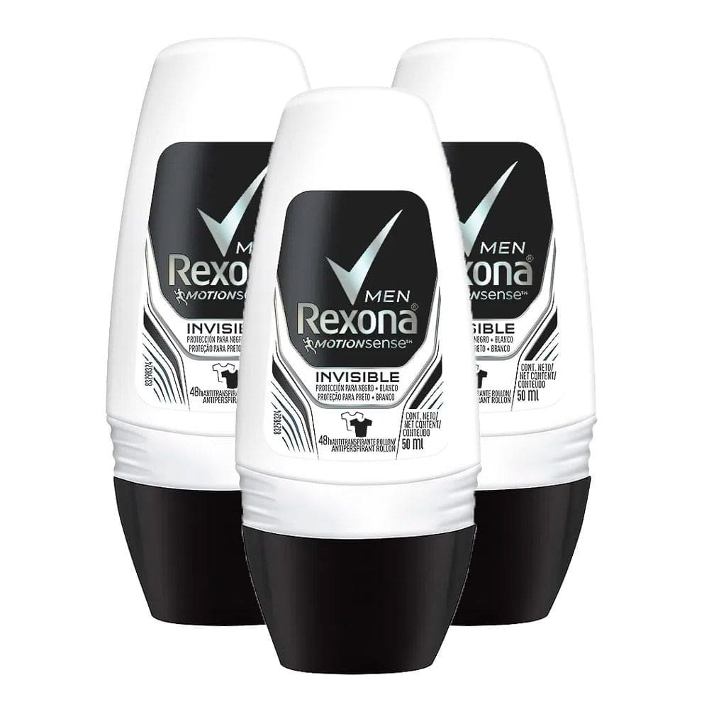 Kit 3 Desodorante Antitranspirante Rexona Men Invisible Roll-on com 50ml