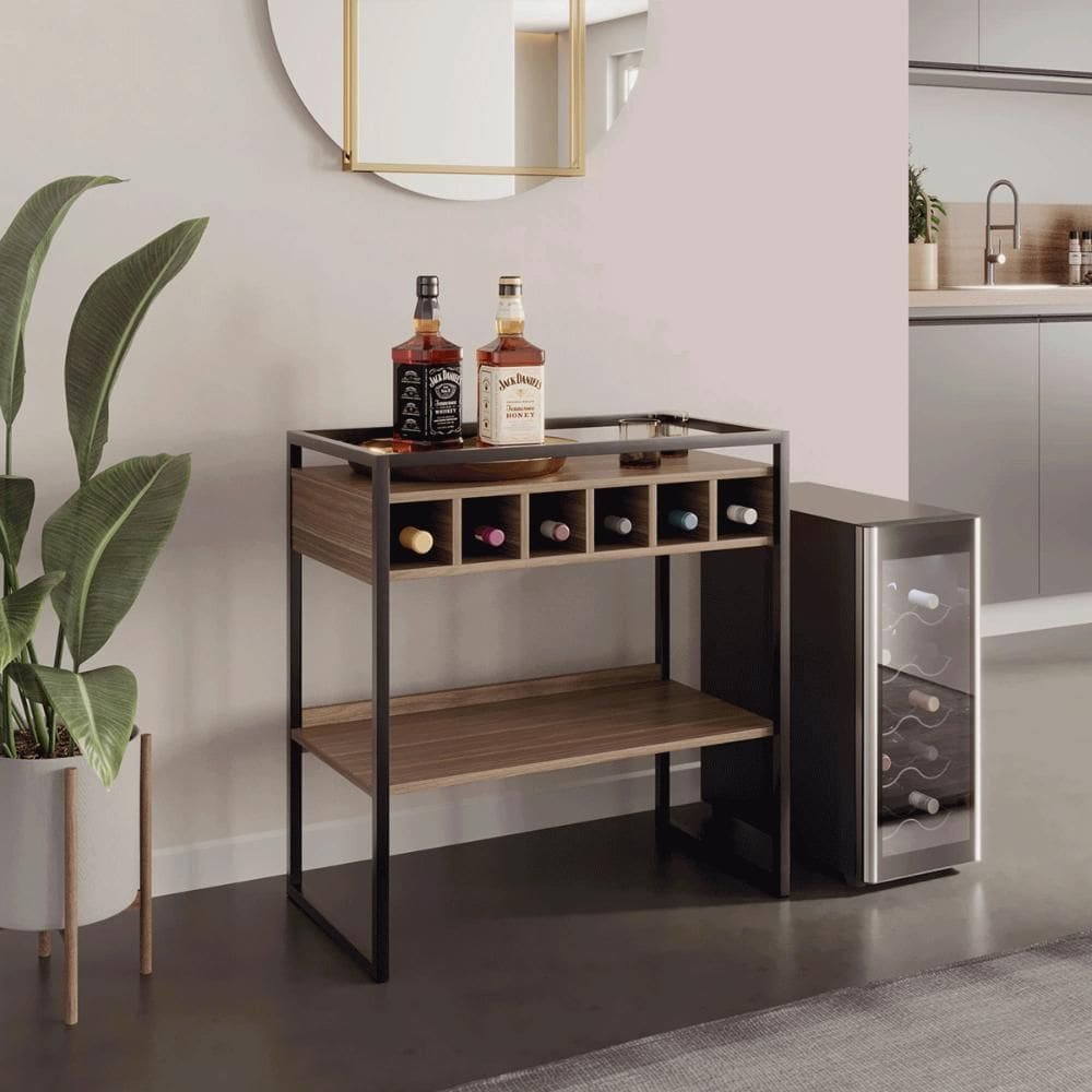 Aparador Adega Bar Affara com Prateleira e Nichos para Vinhos - Pleno