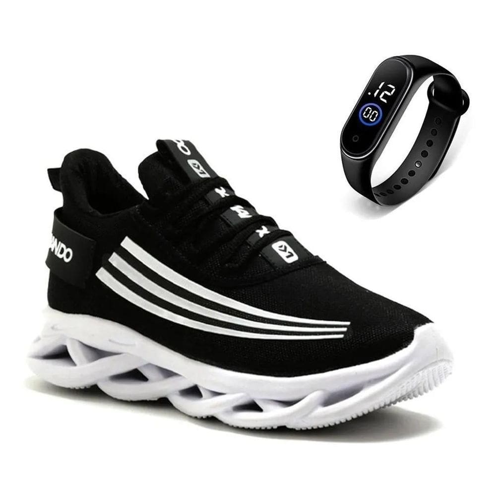 3X Kit Tenis Confortavel Masculino P/Academia Corrida + Reló