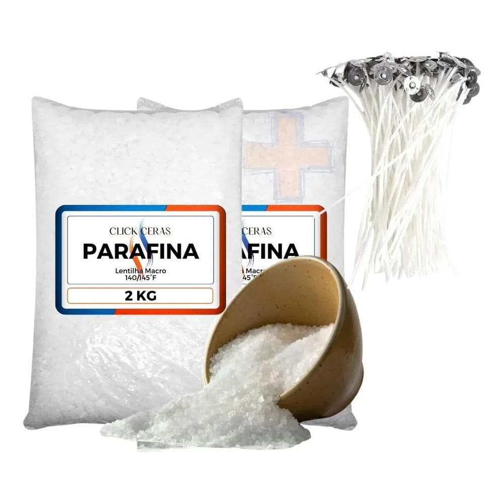 2X Parafina 2Kg Lentilha Para Velas + 50 Pavios 10Cm Altura