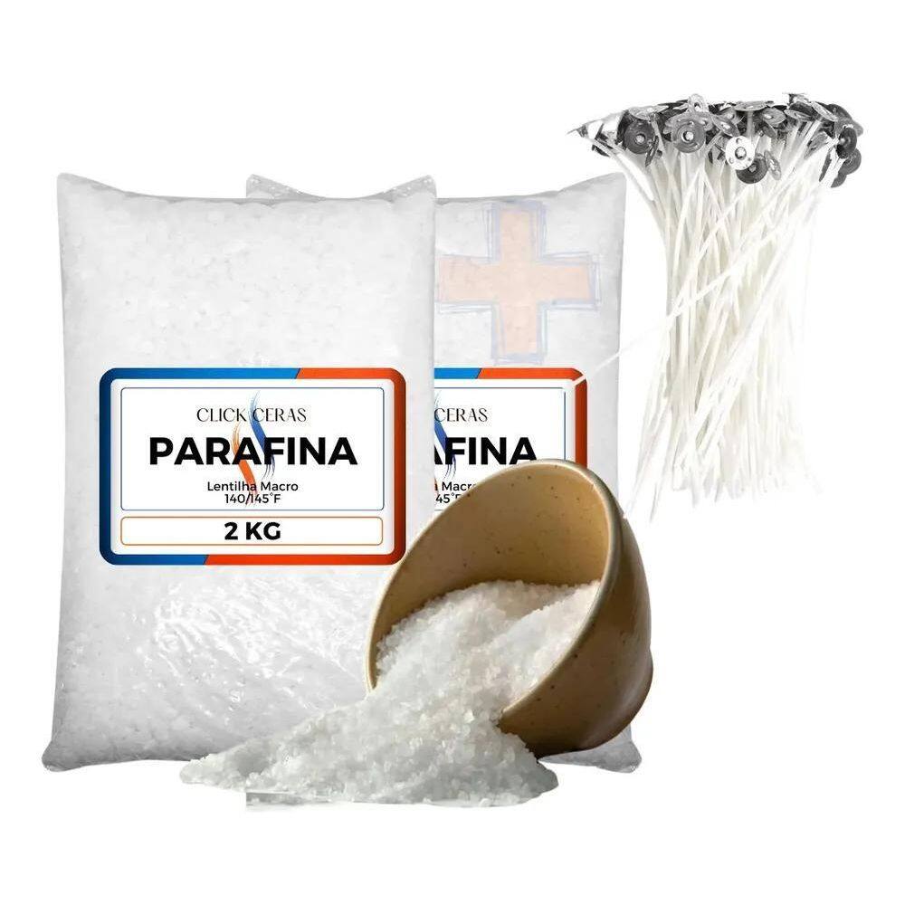 2X Parafina 2Kg Lentilha Para Velas + 50 Pavios 10Cm Altura