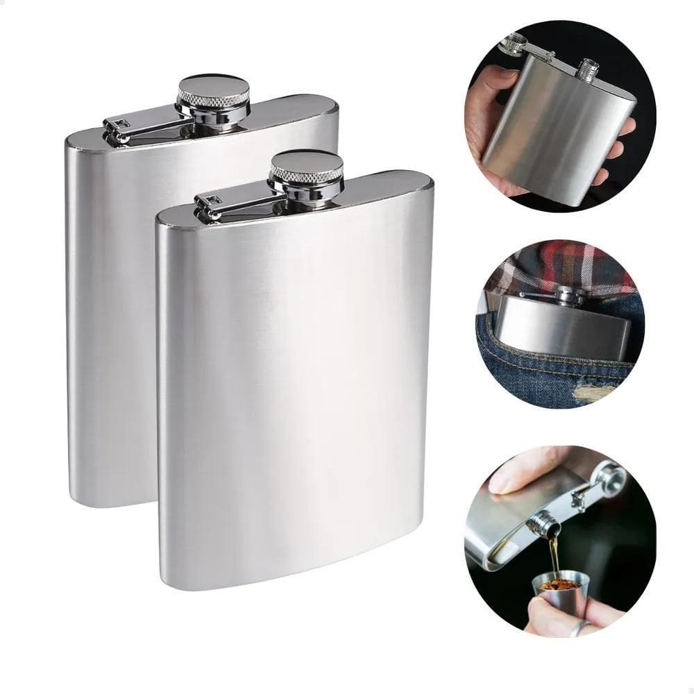 2X Kit 2 Cantil De Bolso Em Inox Porta Bebida Whisky Vodka
