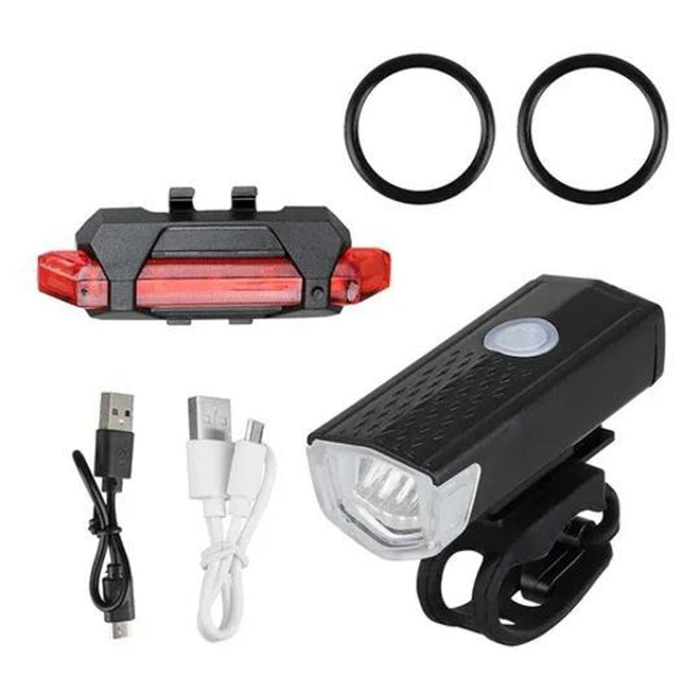 Kit Farol Bike Led Sinalizador Ciclista Dianteira Traseira C