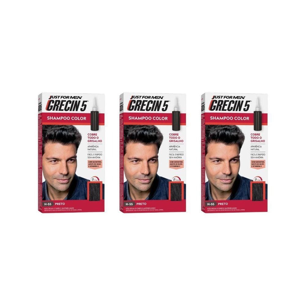 Tonalizante Para Cabelos Grecin 5 Preto 60Ml - Kit Com 3Un