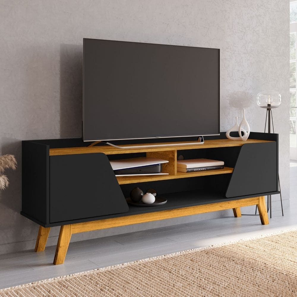 Rack Para Sala Turim Tv Até 65 Polegadas Com Pés Madeira\