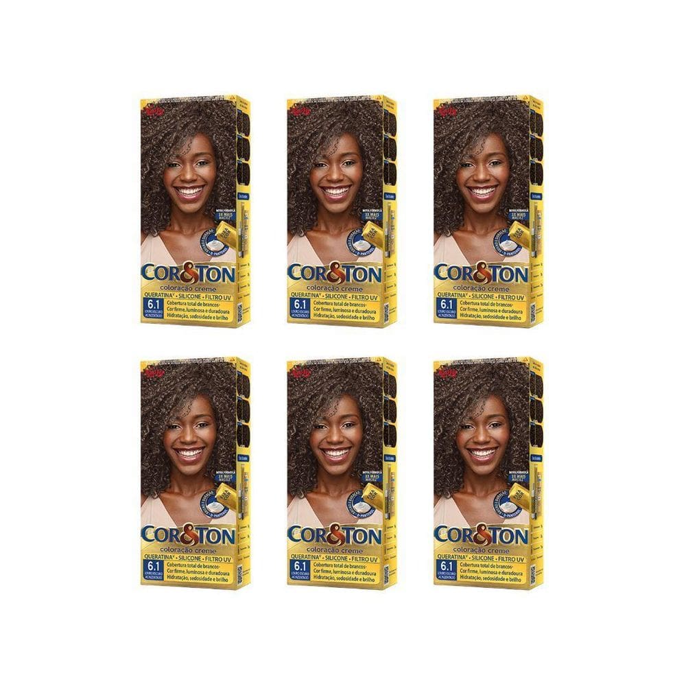 Coloraçao Cor&Ton 6.1 Louro Escuro Acinzentado 50G - Kit 6Un