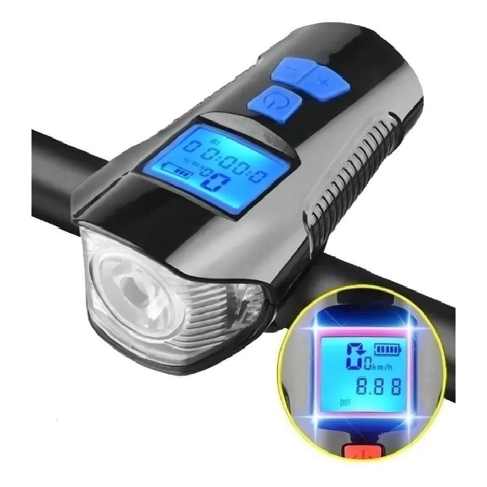 2X Acessórios Bike Lanterna Velocímetro E Buzina Potente Usb