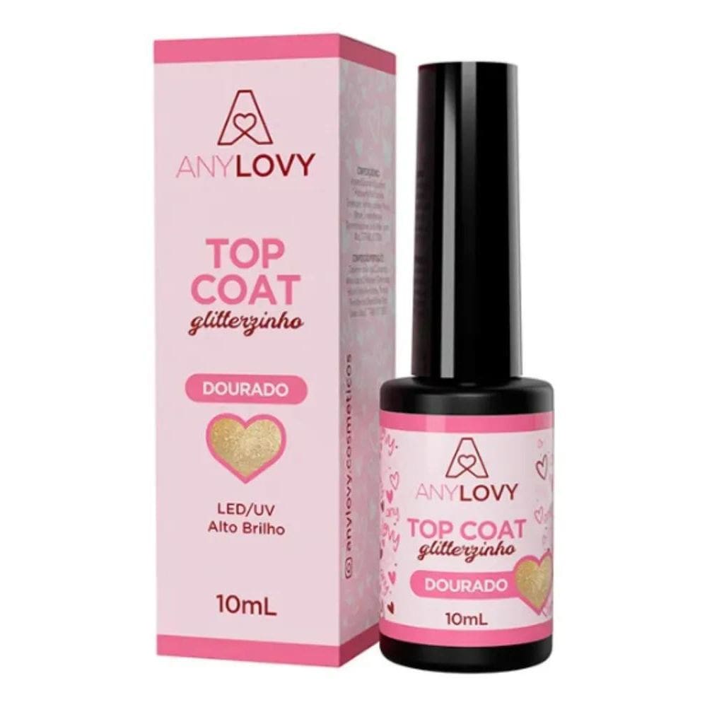 2X Top Coat Glitterzinho Dourado 10Ml - Anylovy
