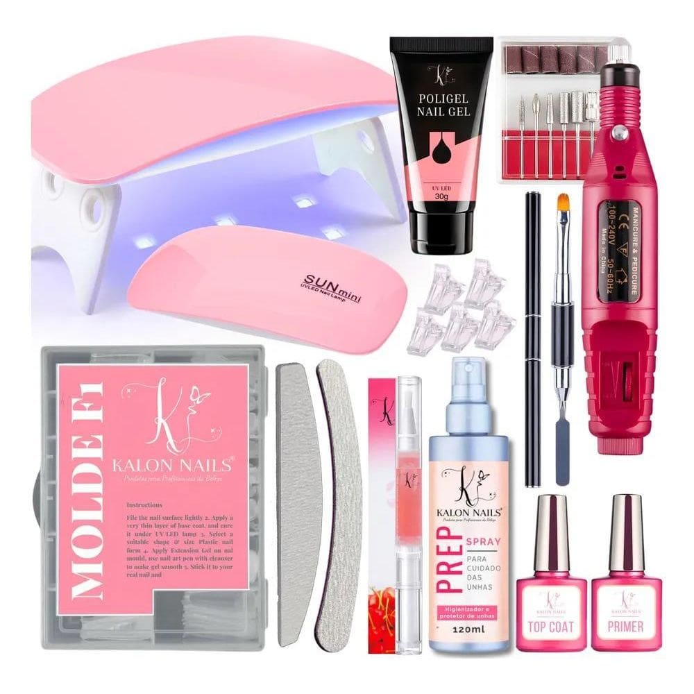 2X Kit Poligel Alongamento De Unha Cabine Mini Lixa F1 Tip