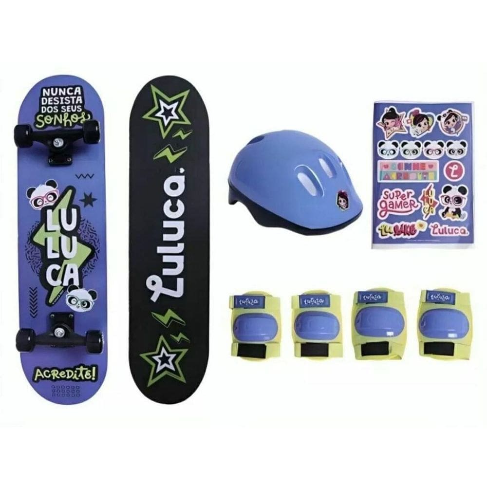 Skate Infantil Luluca Com Acessórios Azul F01358 Fun