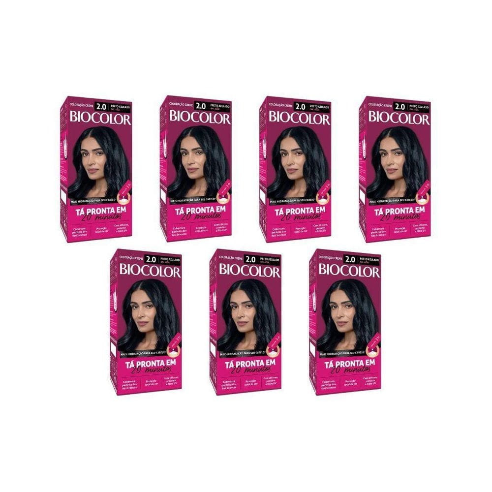 Coloraçao Biocolor Creme 2.0 Preto Azul - Kit Com 7Un