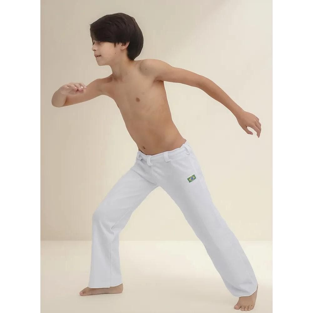 2X Calça De Capoeira Infantil Branca Reforçada Abada Brasilw