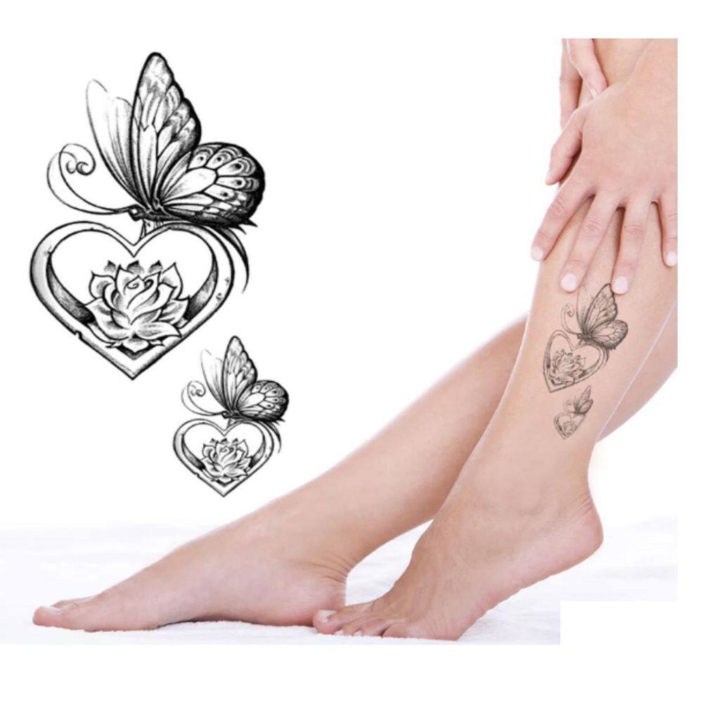 Tatuagem Temporária Coração Borboleta Rosa