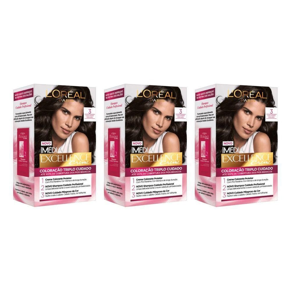 Coloraçao Imedia 3 Castanho Escuro - Kit Com 3Un