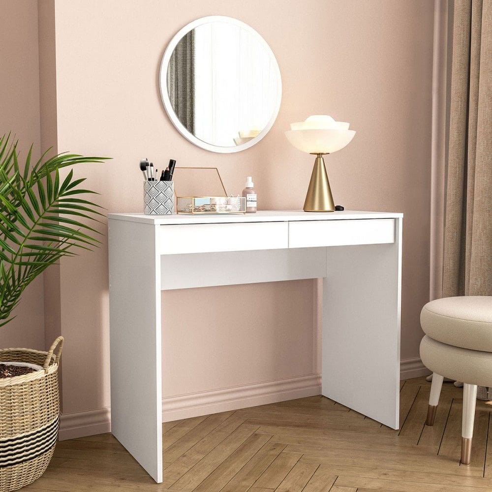 Penteadeira Serena 2 Gavetas com Espelho Branco - Politorno