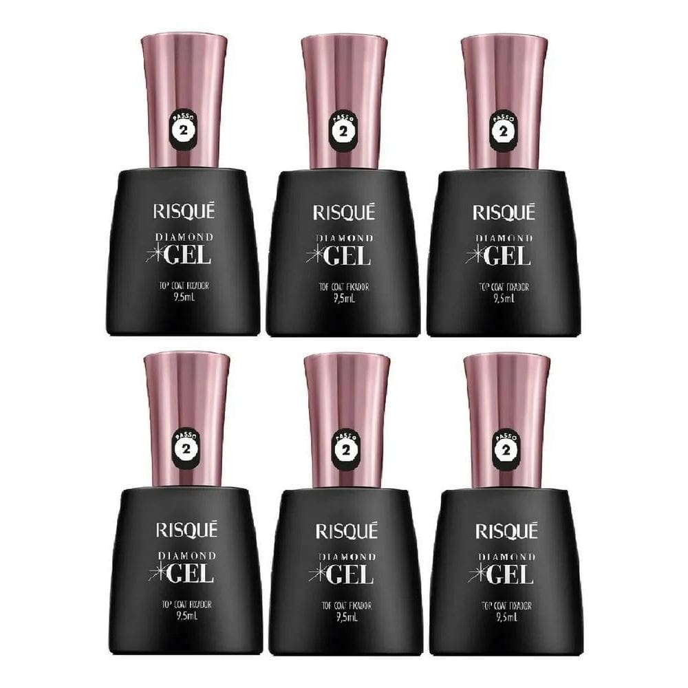 2X Risque Diamond Gel Top Coat Fixador 9,5Ml Kit 6 Unidades
