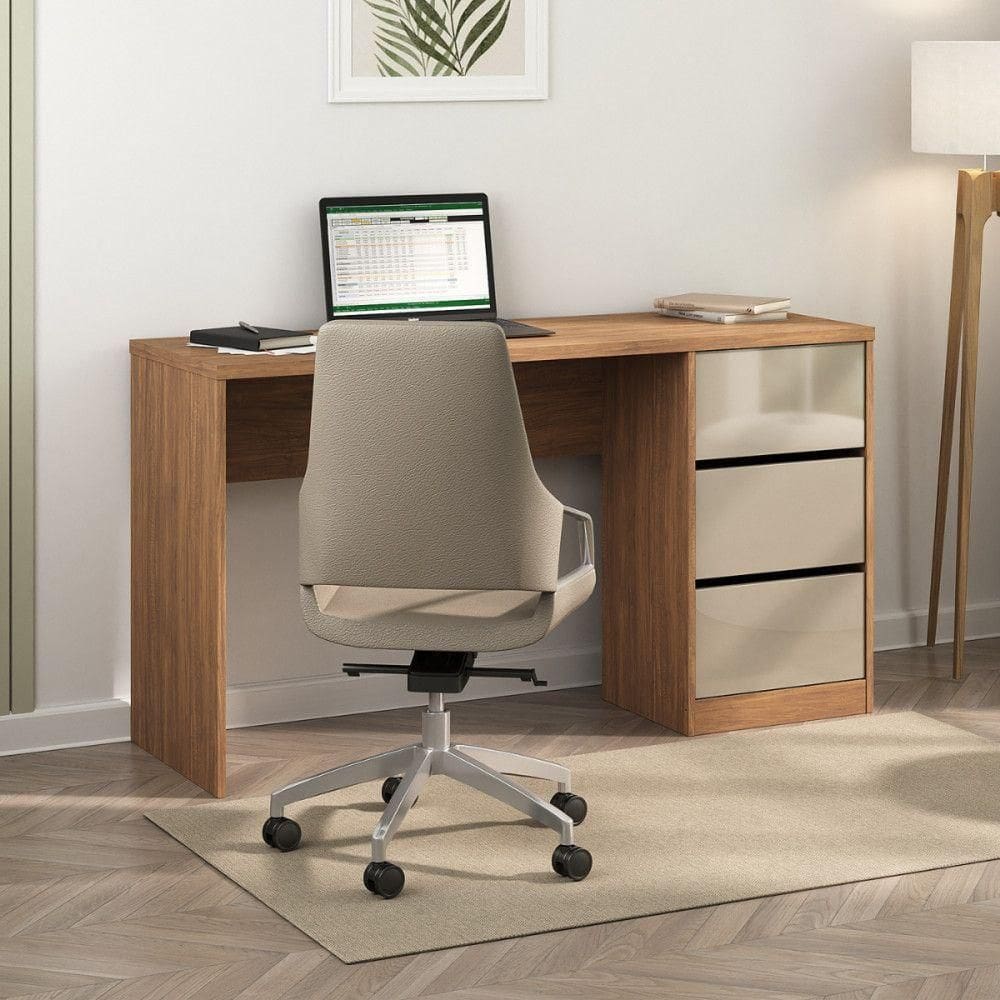 Escrivaninha Para Escritório 3 Gavetas Acácia Com Reflecta