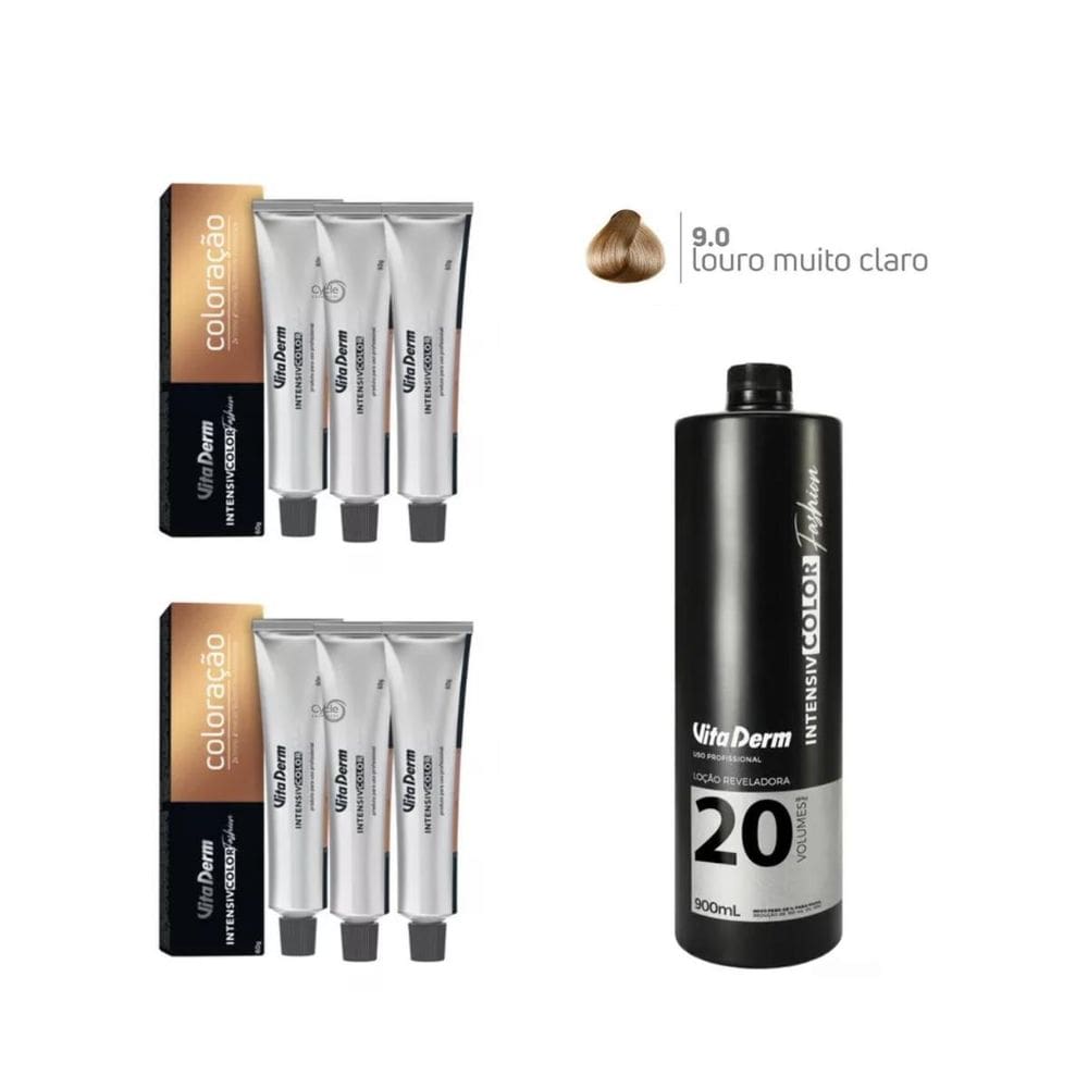 6 Unidades Coloração Vita Derm 9.0 + 1 Ox 20 Vol 900Ml