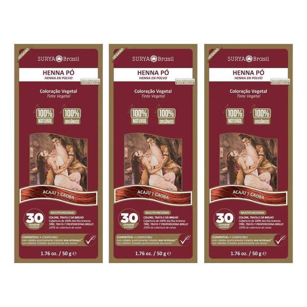 2X Kit 3 Coloração Tinta Natural Henna Pó Surya - Escolha Co