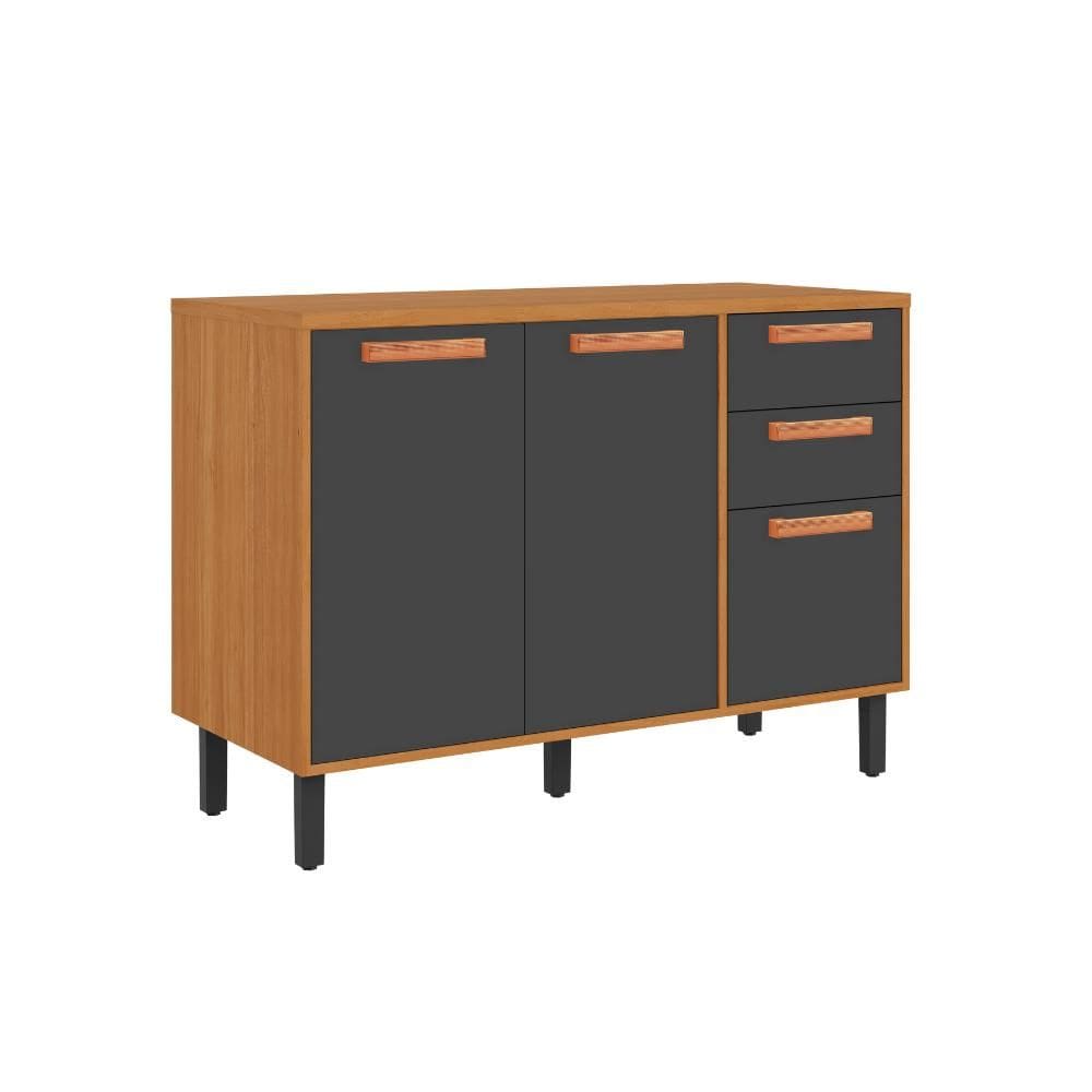 Balcão de Cozinha Itaiaia 3 Portas 2 Gavetas Grafite Nápoles