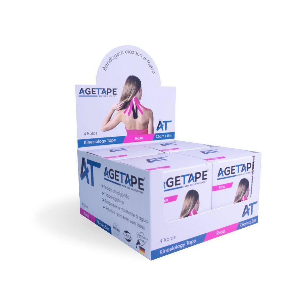 Kit 4 Rolos Agetape Kinesiology Tape - 7,5Cm X 5M - Rosa