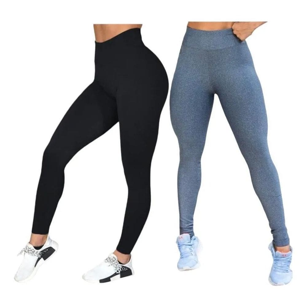 3X Kit 2 Calças Suplex Feminina Lisa Cos Alto Moda Fitness
