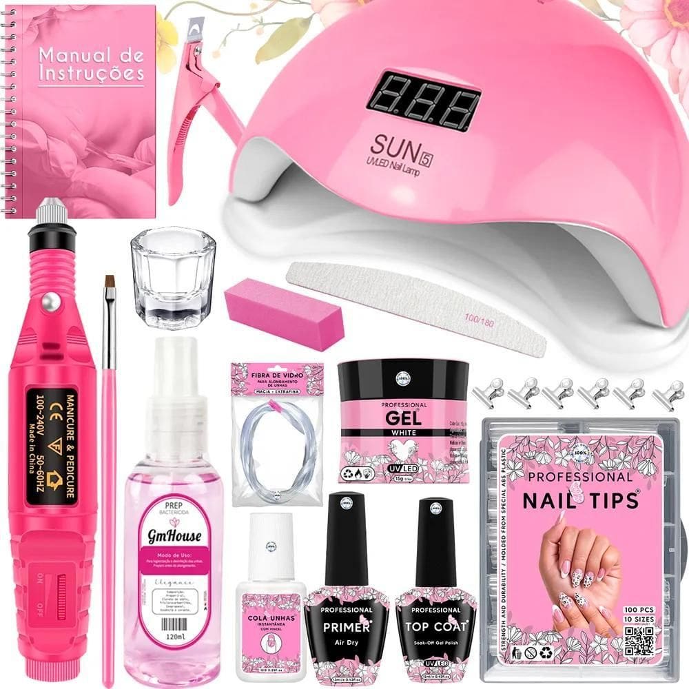2X Kit Unha De Gel Alongamento Fibra De Vidro Tips Completo