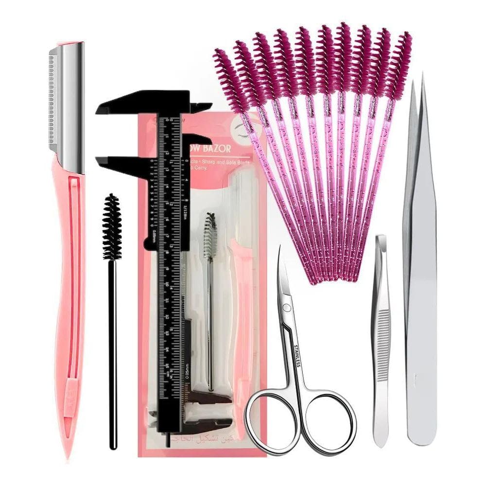 2X Kit Sobrancelhas Navalha Escovinha Pinças Material Inicia