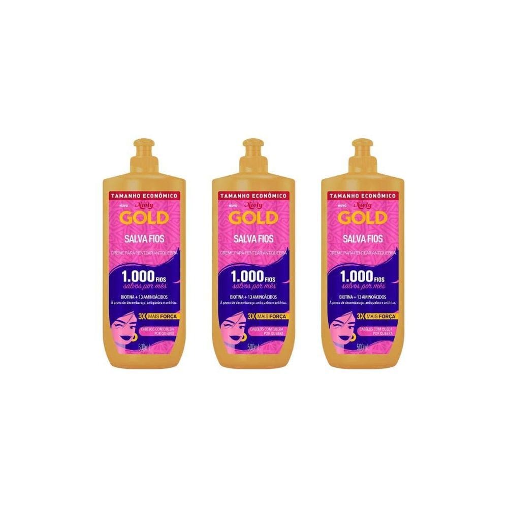 Creme Para Pentear Niely Gold 500Ml Salva Fios-Kit C/3Un