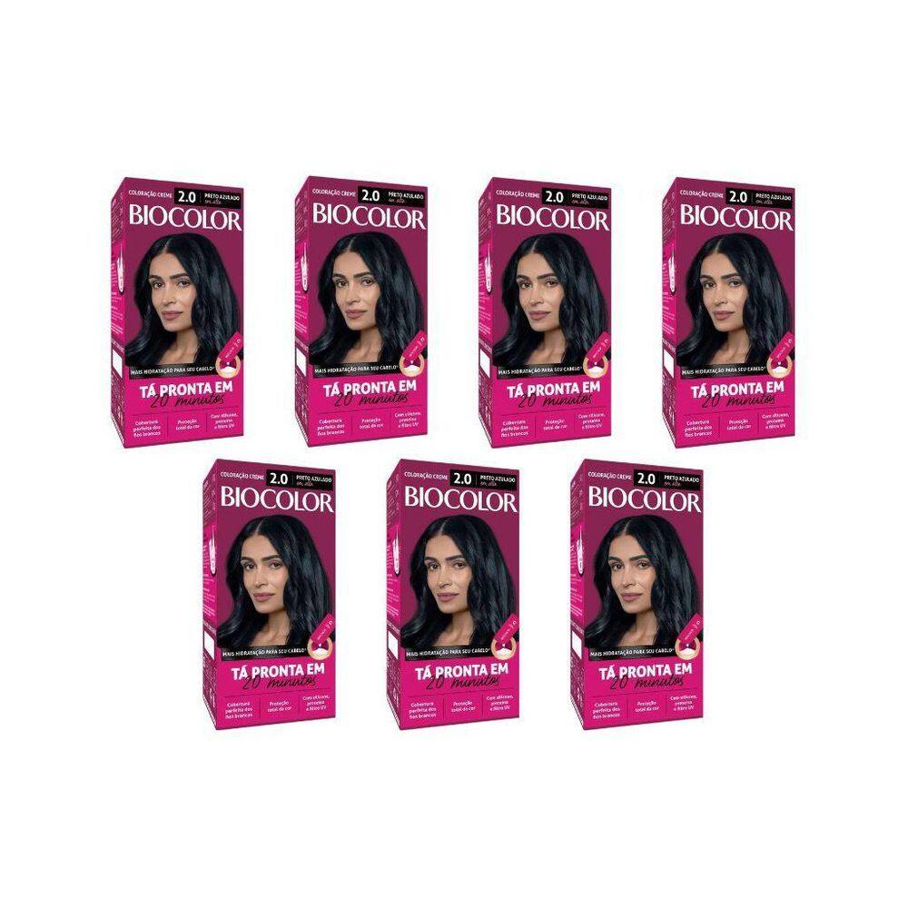 Coloraçao Biocolor Creme 2.0 Preto Azul - Kit Com 7Un