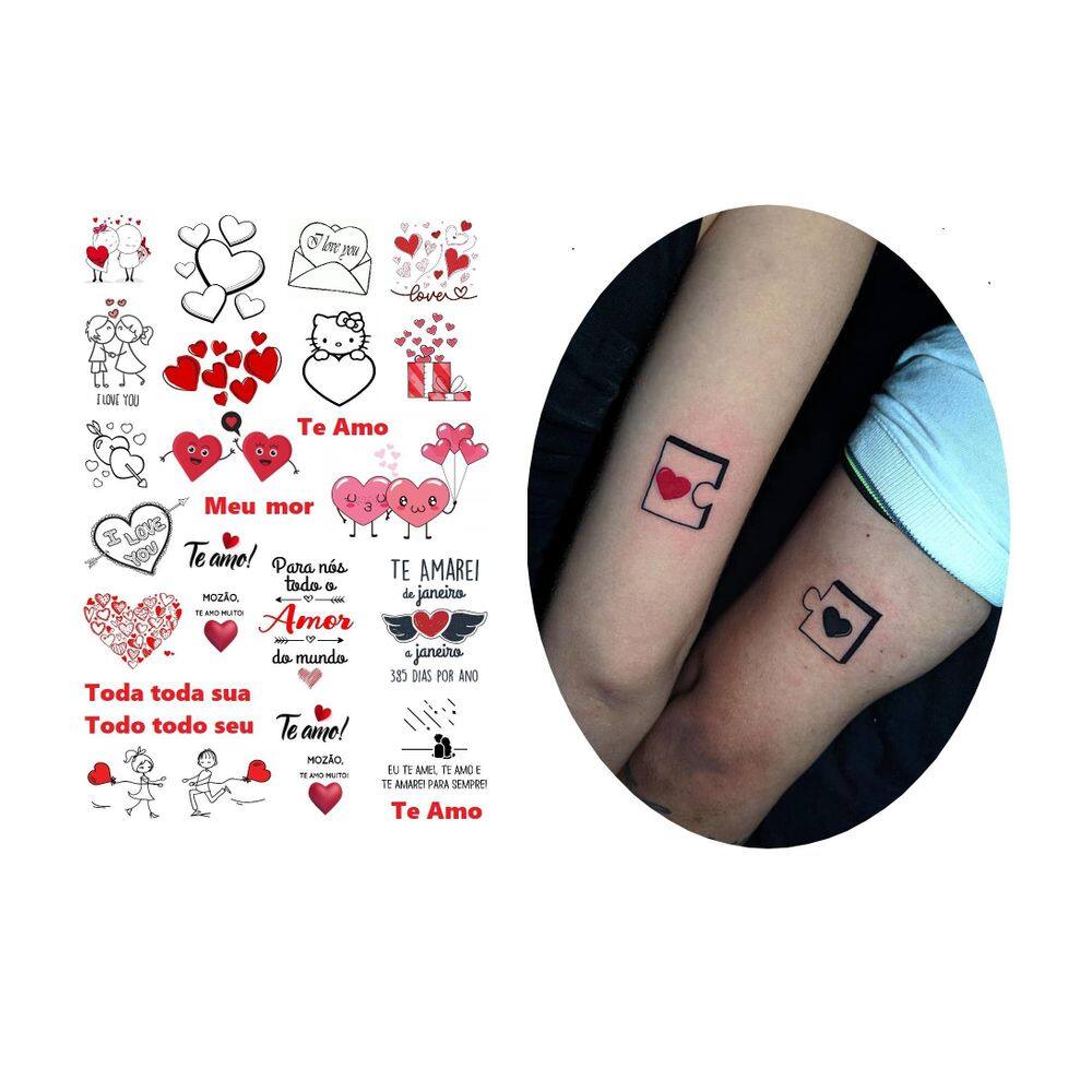 Tatuagens Temporária Folha A4 Namorados Dia Modelo Amor
