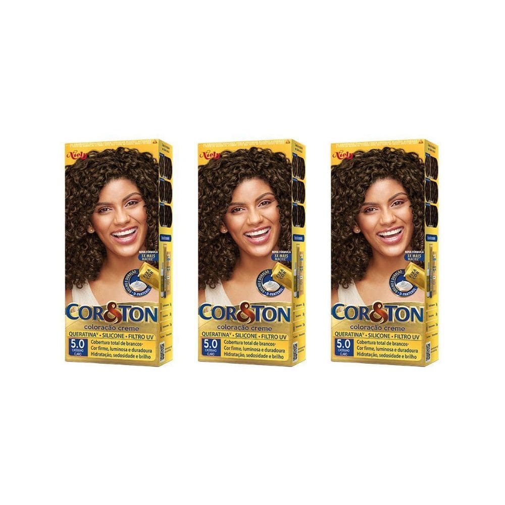 Coloraçao Cor&Ton 5.0 Castanho Claro 50G-Kit C/3
