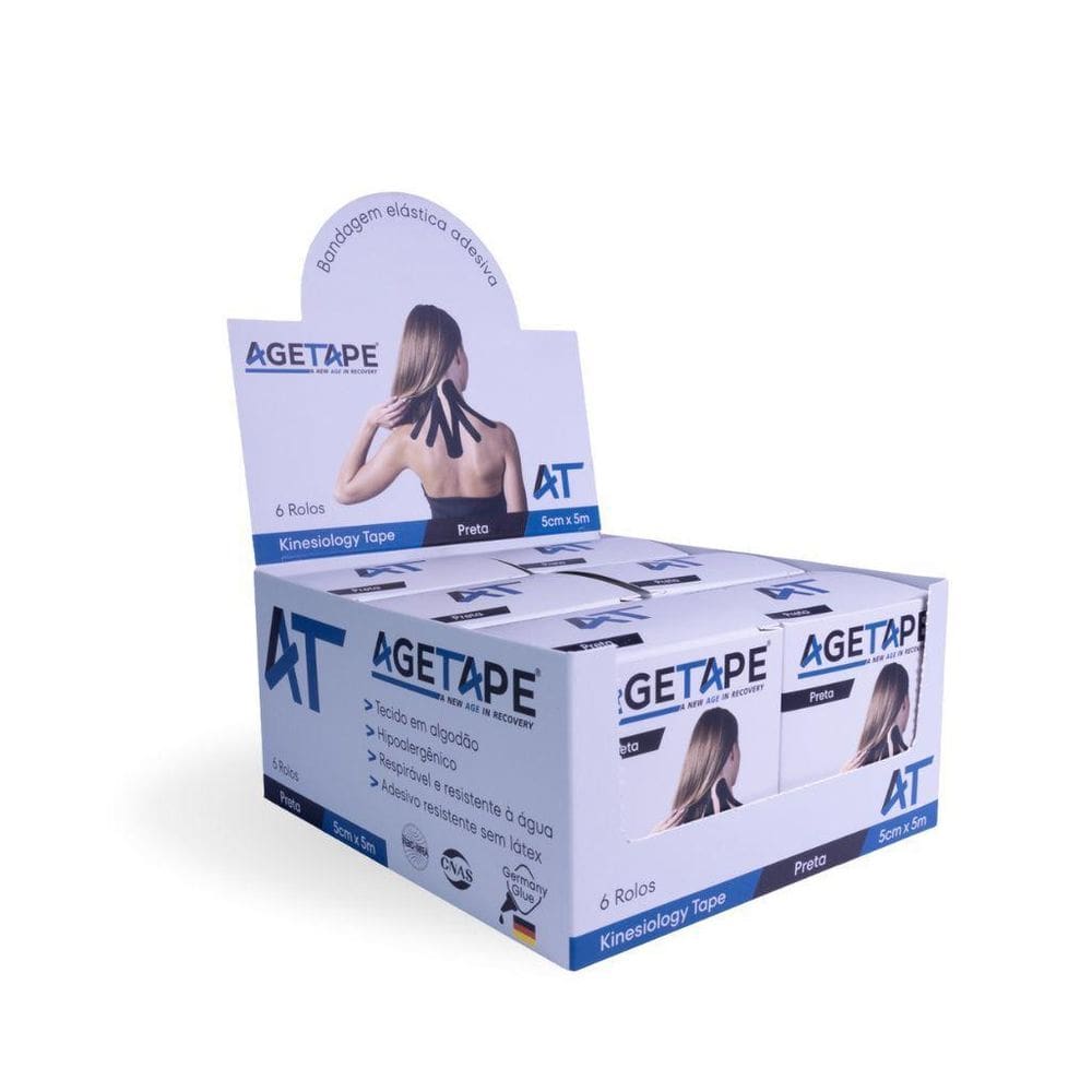 Kit 6 Rolos Agetape Kinesiology Tape - 5Cm X 5M Preto