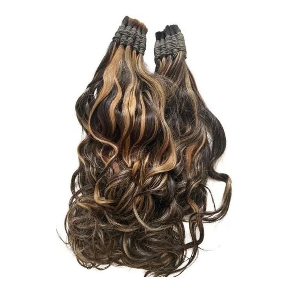 2X Cabelo Humano Morena Iluminada P/Mega-Hair 65Cm/50 Gramas