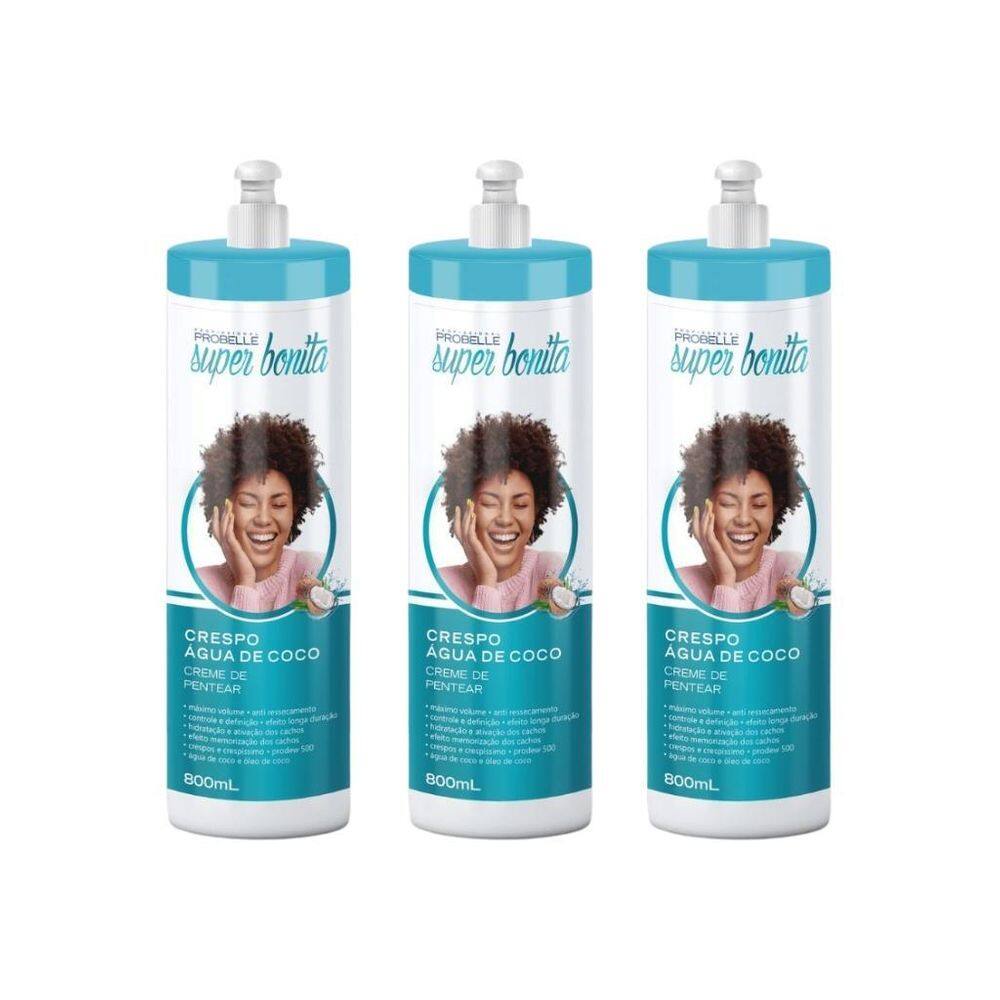 Creme Para Pentear Probelle Super Bonita 800Ml Agua Coco-3Un