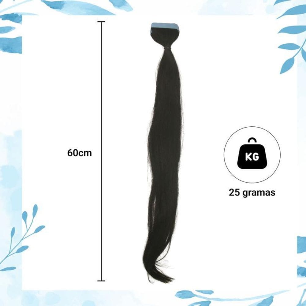 Mega Hair Aplique Fita Adesiva Cabelo Humano 60Cm Escuro 10