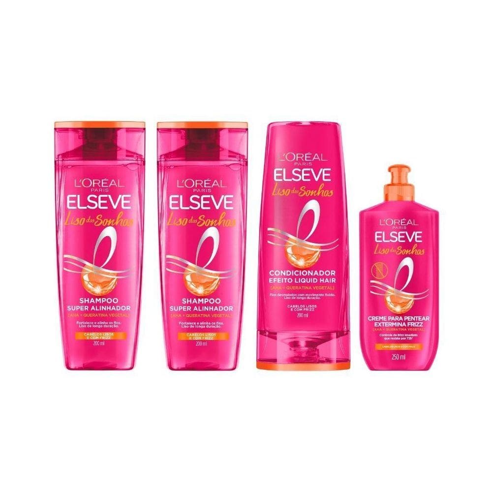 Kit Elseve Liso Dos Sonhos 2 Sh 200Ml + Cond+ Creme Pentear