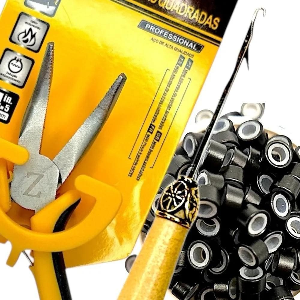 2X Mega Hair Alicate Curvo - Agulha - 300 Microlinks C/Silic