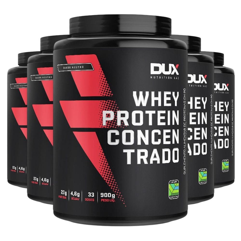 Kit 5 Whey Protein Concentrado Dux Sabor Neutro 900G