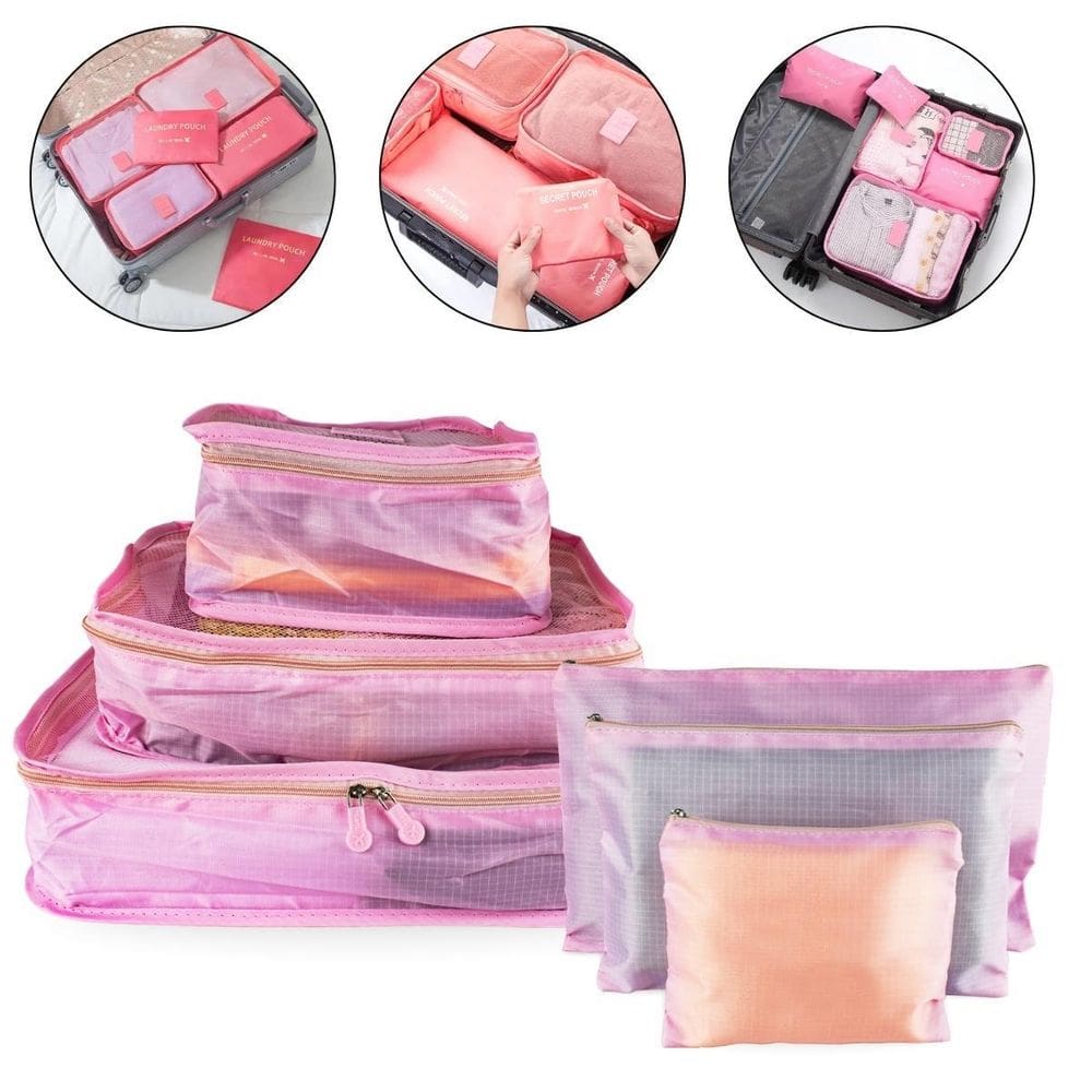 Kit De Viagem 6 Peças Organizadores De Mala Necessaire Rosa