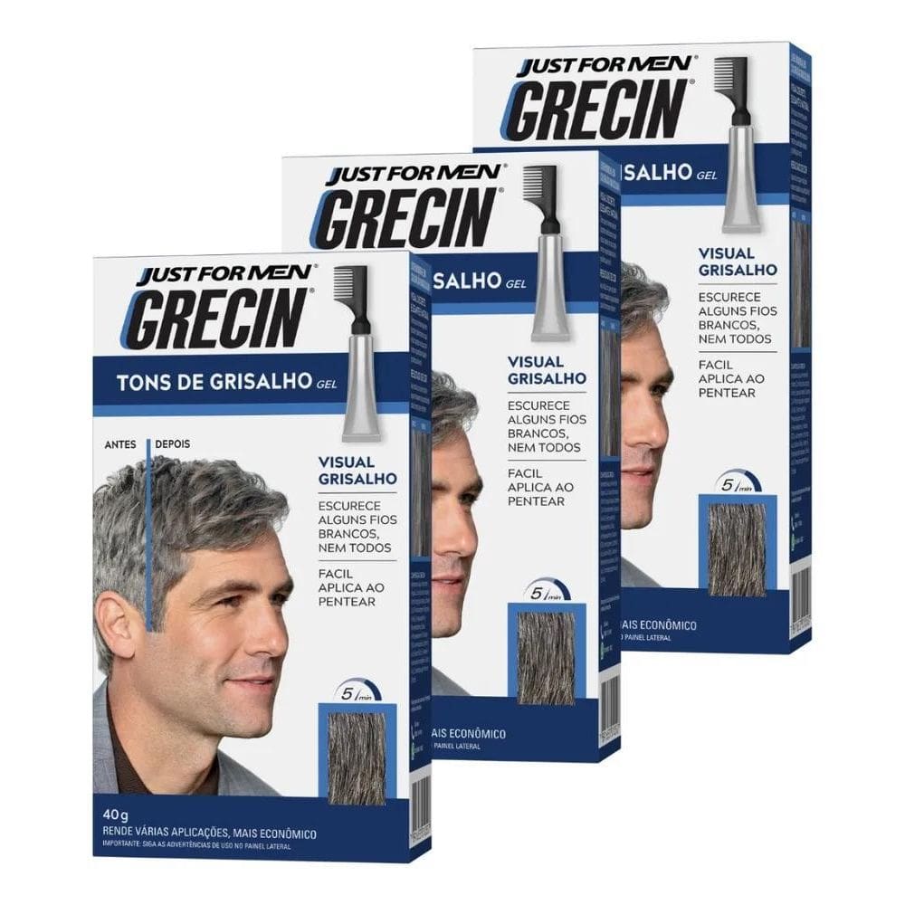 2X Kit 3X Tintura Em Gel Grecin Tons De Grisalho 40G