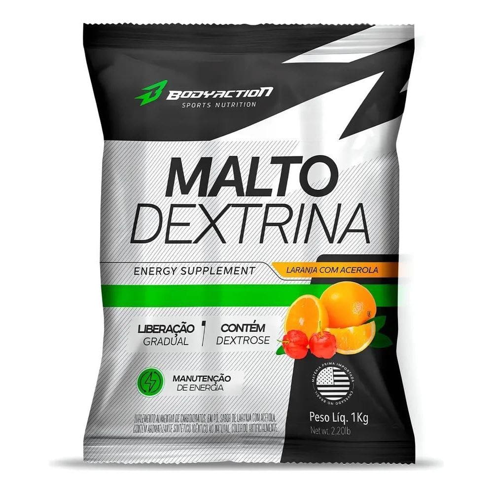3X Malto Dextrina 1Kg - Bodyaction Sabor Laranja Com Acerola