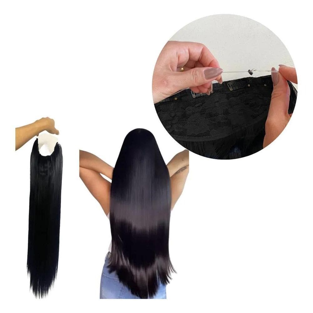 2X Aplique Bio Humano Tiara Fio Invisível 70Cm 150G